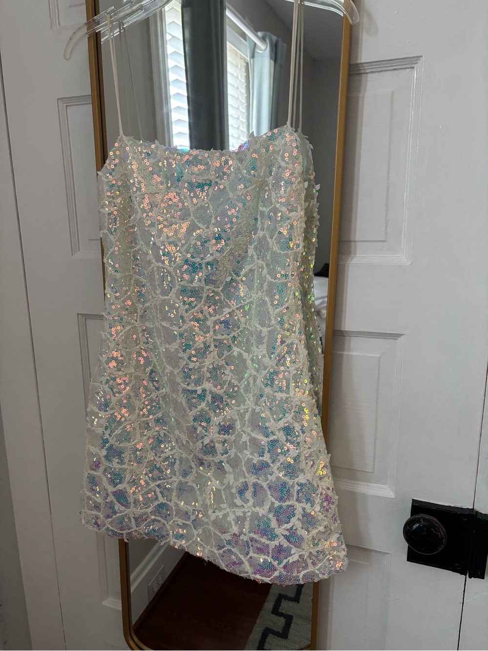 Storia White Iridescent Sequin Mini Dress